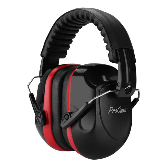 ProCase Casque Anti Bruit Pliable Réglable Confortable Adulte, avec Une Atténuation de 26dB, Serre-tête Souple pour Milieu Bruyant ou Stressant-Noir et Rouge